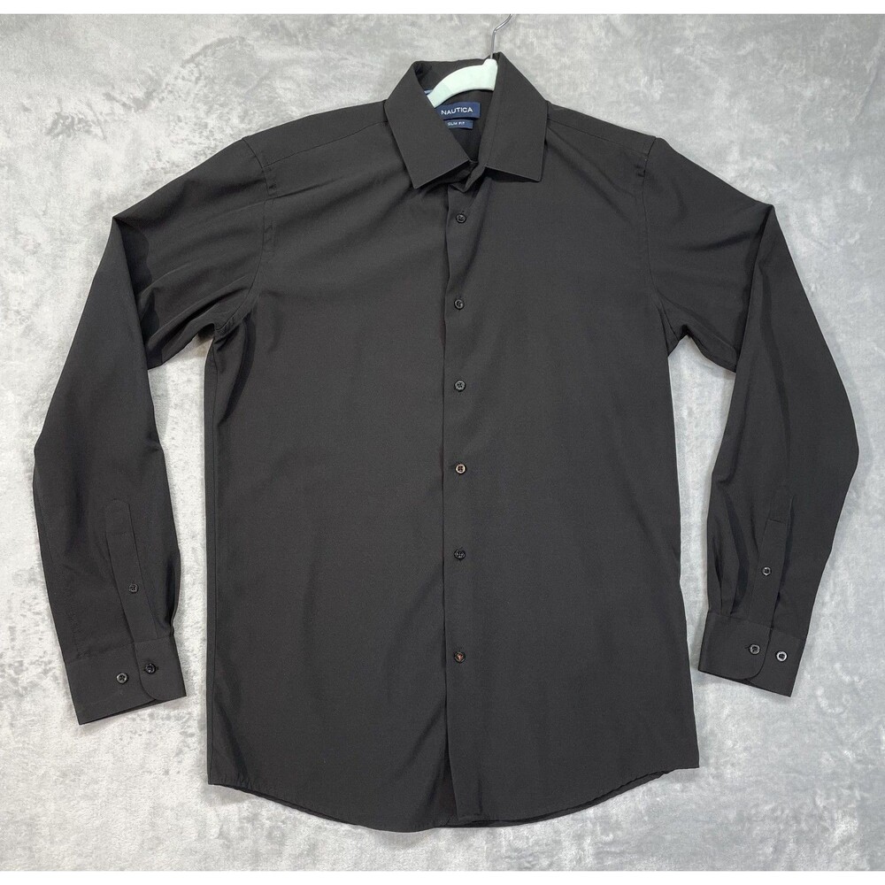 Nautica Shirt Button Up Slim Fit Men's Medium Black